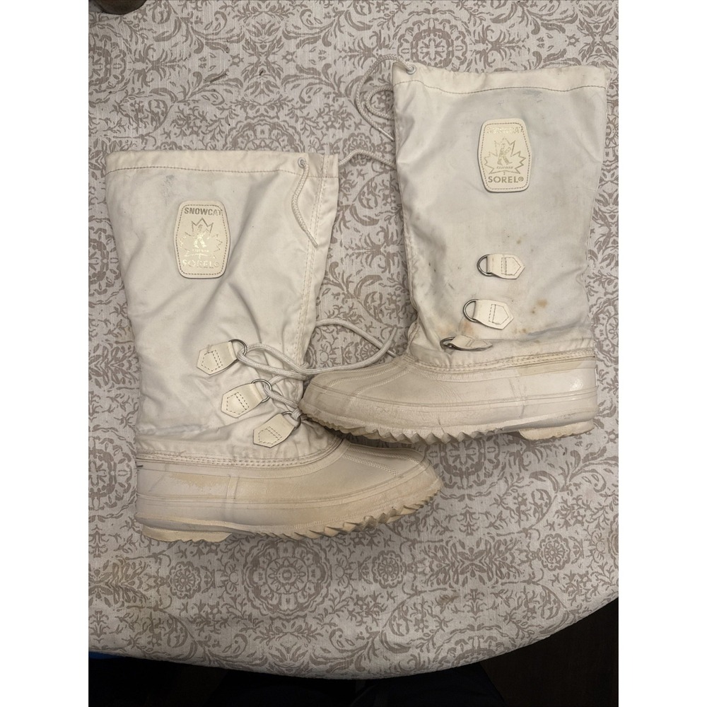 Sorel Boots Womens 6 Winter Snow White Round Toe Mid Calf Lace Up Pull On Casual